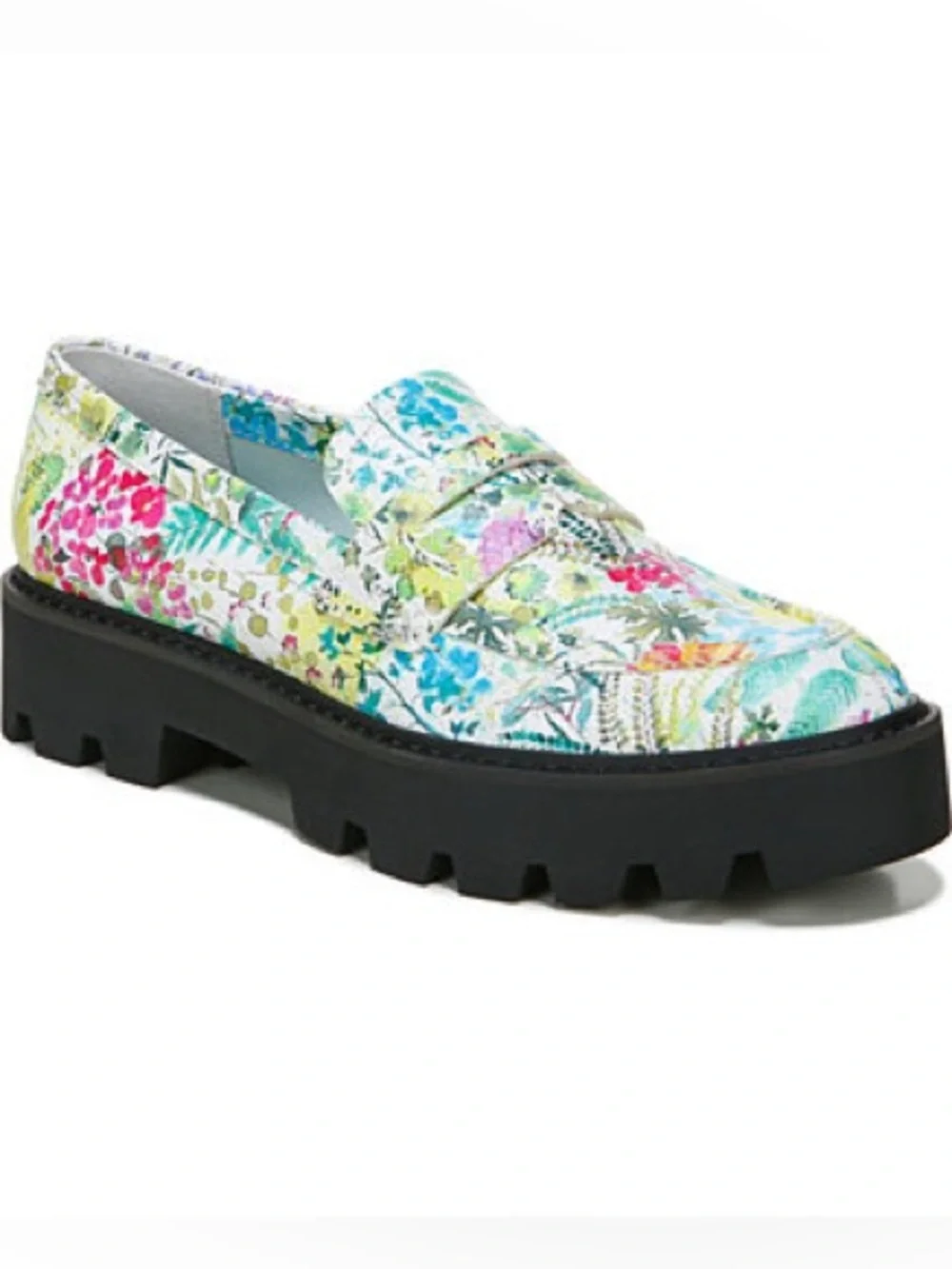 Franco Sarto Balin Floral Faux Leather Penny Loafers Chunky Lug Sole Size 6.5